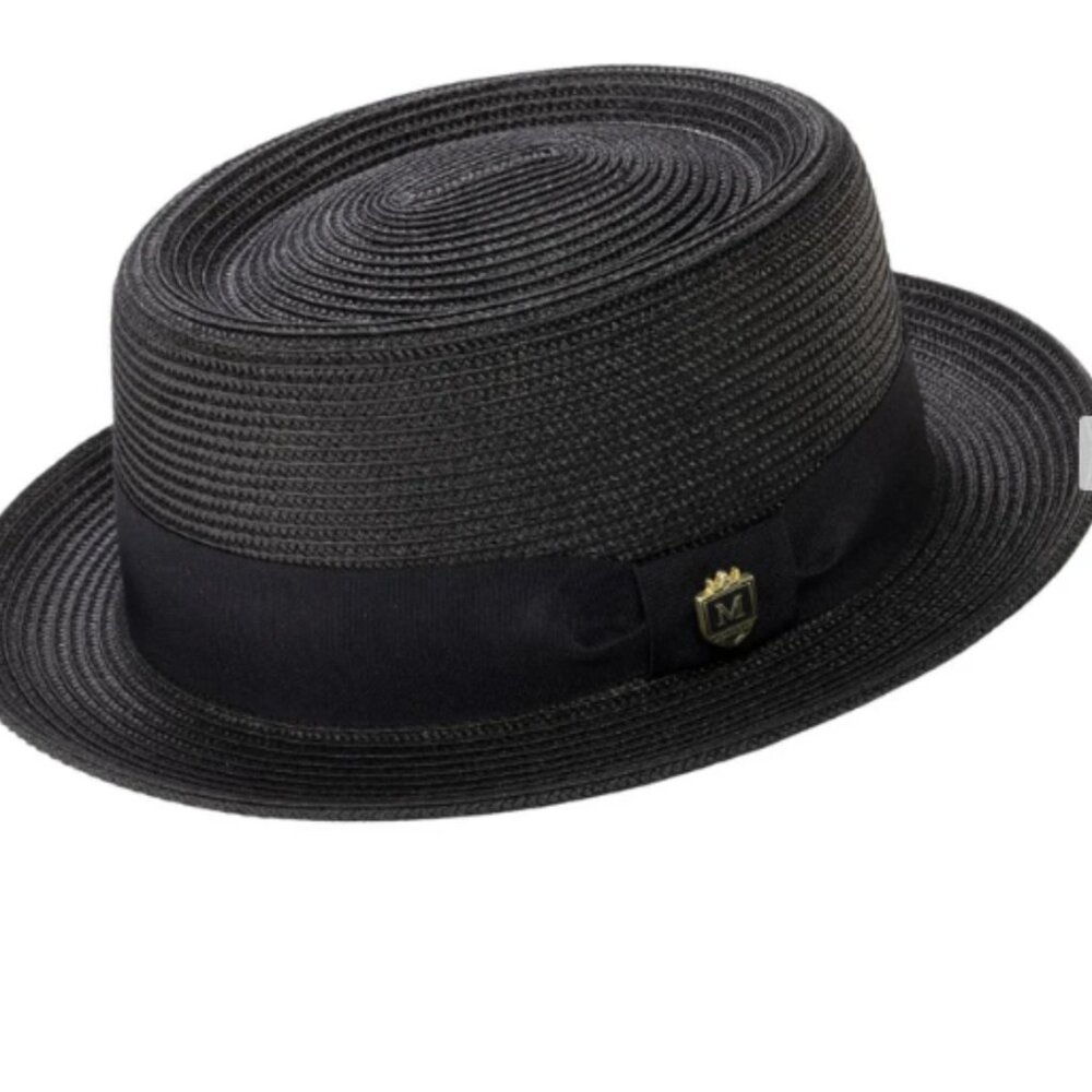 Montique Men’s  BLACK  Pork Pie Hat / 1  3/4 inch BRIM             H-95